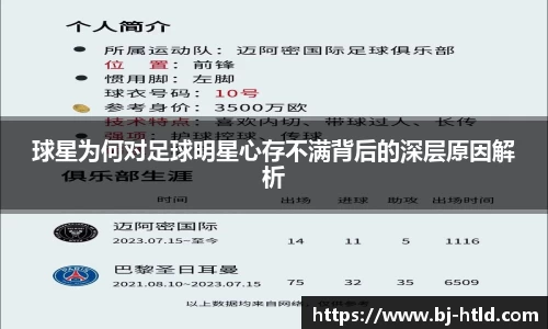 球星为何对足球明星心存不满背后的深层原因解析